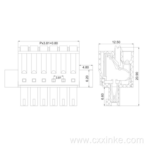 3.81mm pitch plug-in male and female terminal block connector with spring buttons